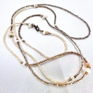 Up-Cycled - Simple Cream & Brown Seed Bead 48”Necklace